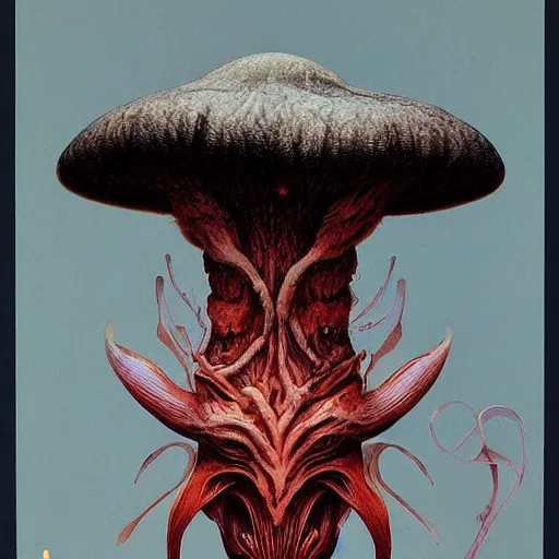 Prompt: portrait of a mushroom warrior, by wayne barlowe