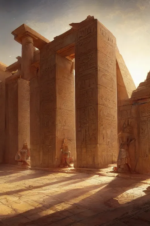 Prompt: a fantasy concept artwork depicting magnificent egyptian temple in the desert by anders zorn, craig mullins and greg rutkowski, beautiful cinematic light