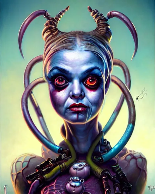 Prompt: biopunk cute spider portrait of harley quinn, disney style, by tomasz alen kopera and peter mohrbacher