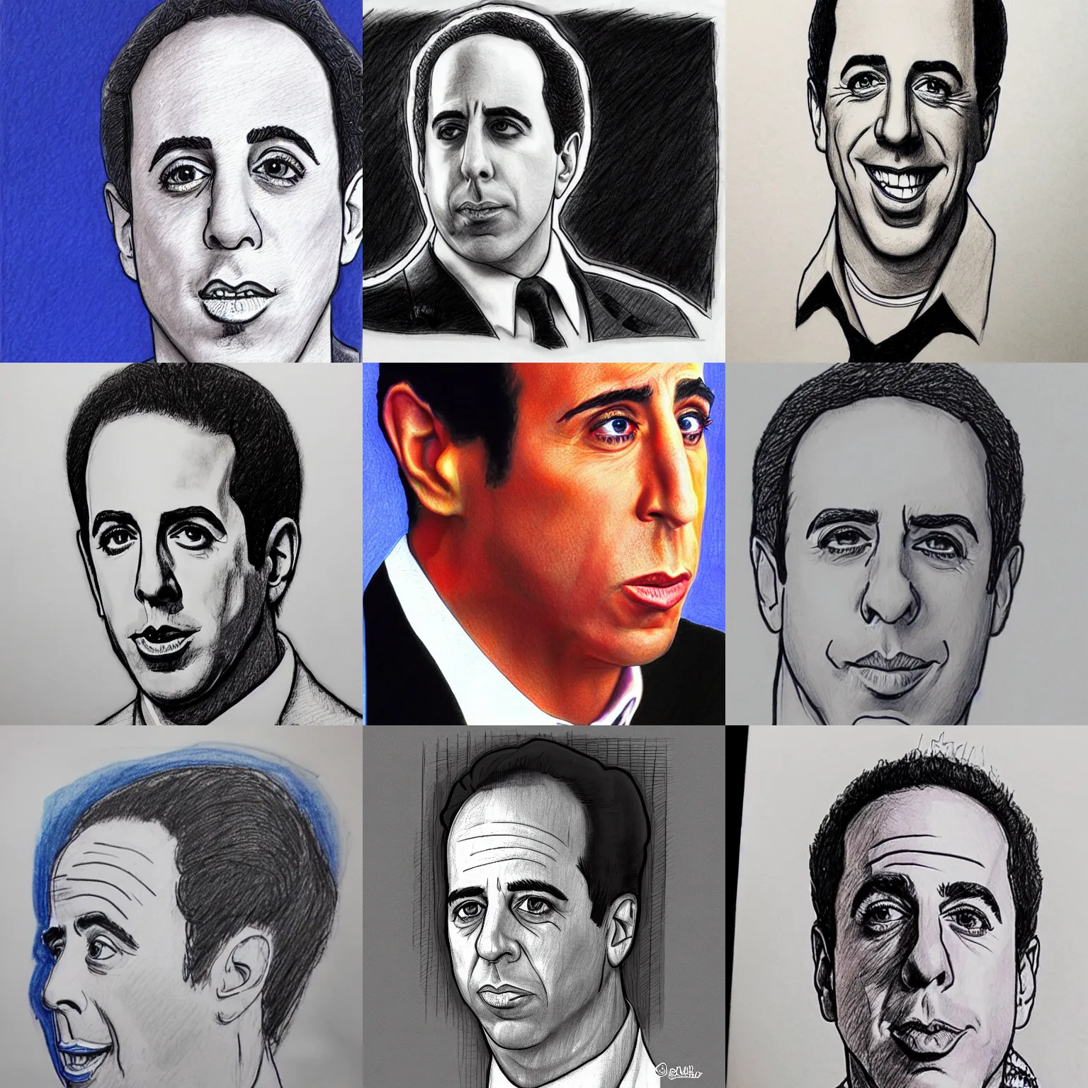 Prompt: a ballpoint pen doodle of Jerry Seinfeld