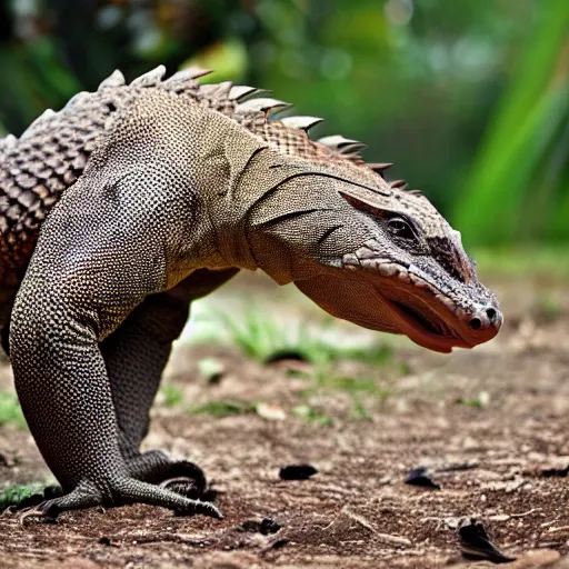 Image similar to a hybrid between a komodo-dragon and a pangolin, national geographic file-photo, photography