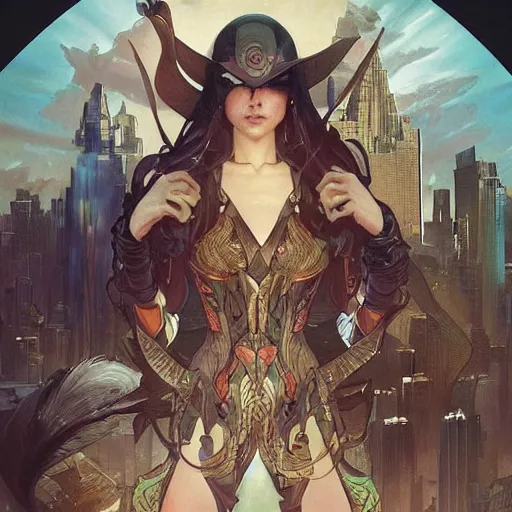 Image similar to peru as gotham city, painted by artgerm and greg rutkowski and alphonse mucha. clear highly detailed face, beautiful sci fi art,