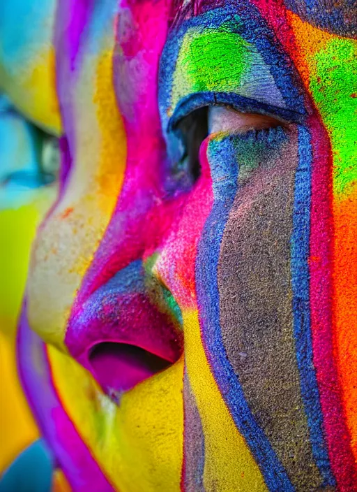 Image similar to a very detailed photograph of a face, depth of field, colorful