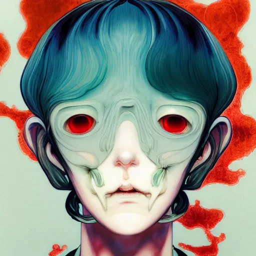 Image similar to prompt : wierd character portrait soft light painted by james jean and katsuhiro otomo and erik jones, inspired by evangeleon anime, smooth face feature, intricate oil painting, high detail illustration, sharp high detail, manga and anime 1 9 9 9