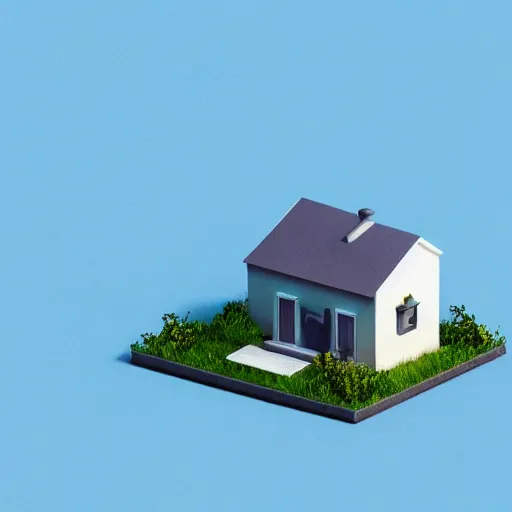 Prompt: cute chubby house, 3 d render, minimalistic, octane, 1 0 0 mm, depth of field, isometric, blue background