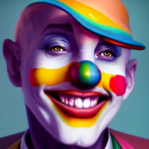 Prompt: Portrait of a colorful happy joyful clown, artstation, cgsociety, masterpiece