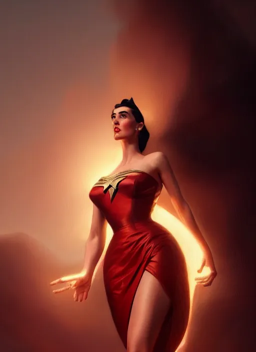 Image similar to portrait of 1 9 5 0 s darna, jennifer connelly, intricate, elegant, glowing lights, highly detailed, digital painting, artstation, glamor pose, concept art, smooth, sharp focus, illustration, art by wlop, mars ravelo and greg rutkowski