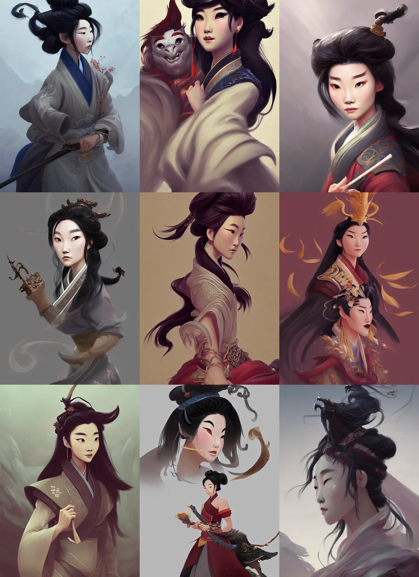Prompt: characters from mulan, fantasy, intricate, elegant, highly detailed, digital painting, artstation, concept art, matte, sharp focus, illustration, hearthstone, art by beth cavener and ruan jia and rodin