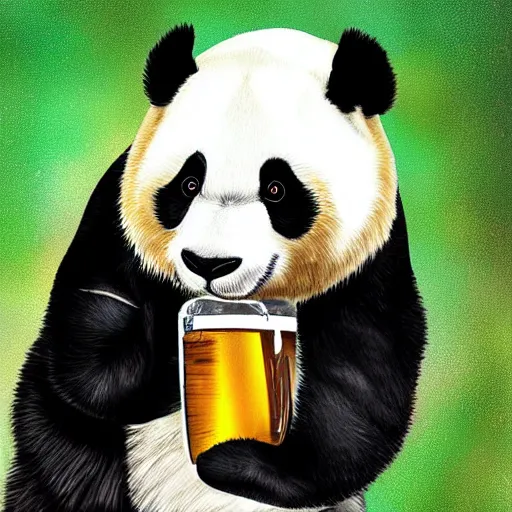 Image similar to panda drinking beer, detailed digital art