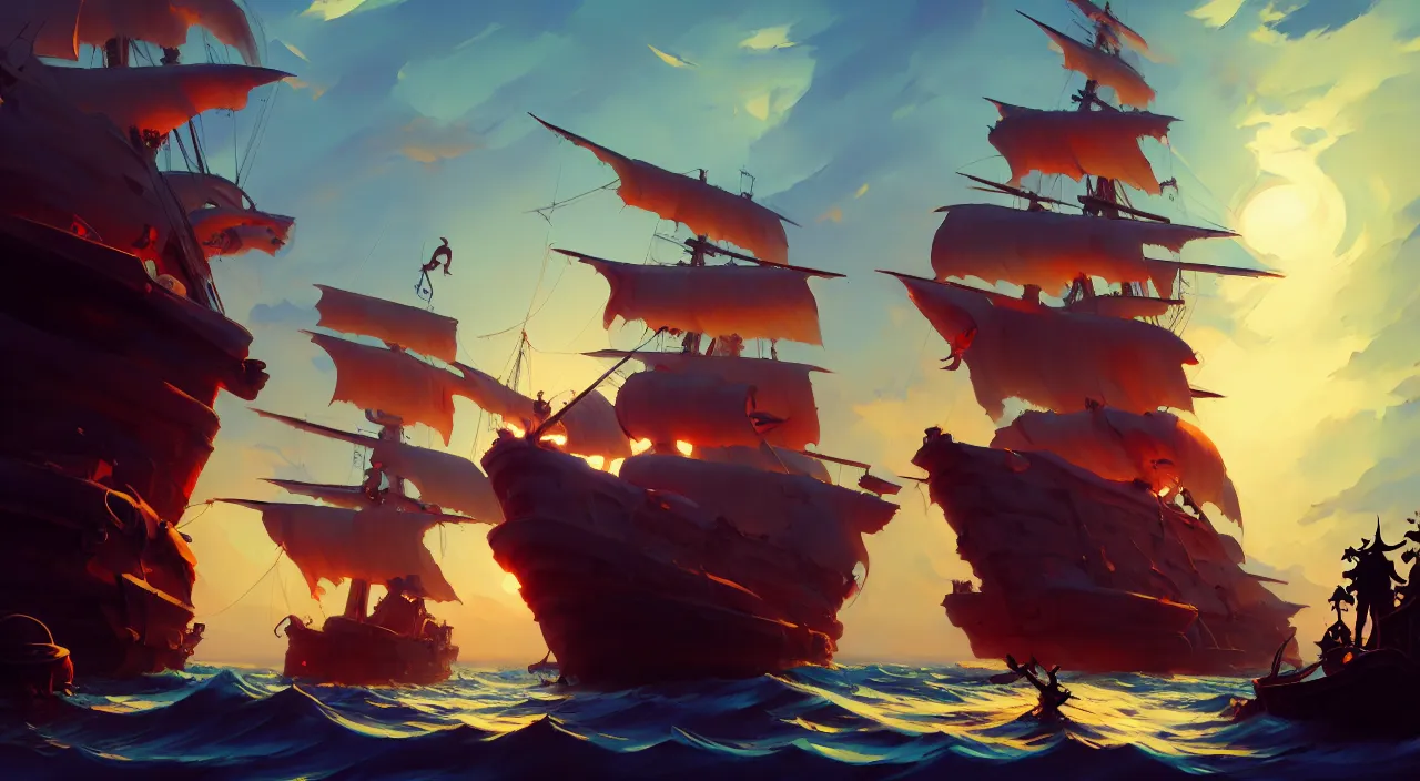 Image similar to painting of pirate ghost ship official fanart behance hd by Jesper Ejsing, by RHADS, Makoto Shinkai and Lois van baarle, ilya kuvshinov, rossdraws global illumination