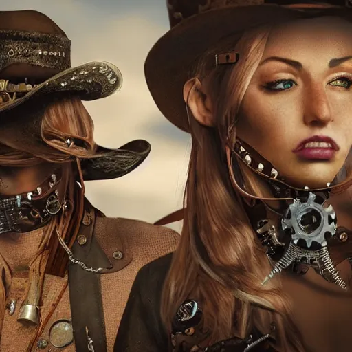 Prompt: beatiful female steampunk cowboy, hellscape, cinematic, insanely detailed and intricate, hyper - realistic 8 k