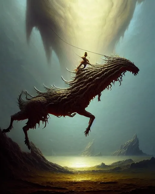 Image similar to a hyper - detailed 3 d render like an oil painting of creatures of the wild whipping wind, surrealism!!!!! surreal concept art, lifelike, photorealistic, digital painting, aesthetic, smooth, sharp focus, artstation hd, by greg rutkowski, bruce pennington, valentina remenar and asher duran,