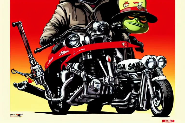 Image similar to pizza the hut, akira's motorcycle, gorillaz, poster, high quality