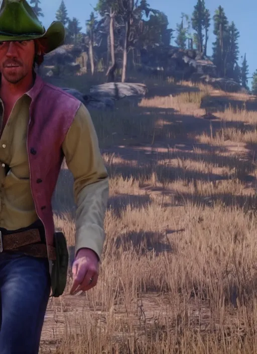 Prompt: film still of shaggy rogers in red dead redemption 2 ( 2 0 1 8 video game )