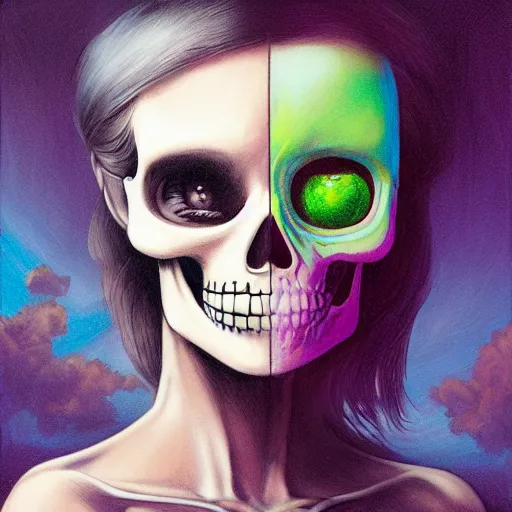 Prompt: Lofi vaporwave portrait skull,chalk, Pixar style, Tristan Eaton, Stanley Artgerm, Tom Bagshaw, Basil Gogos