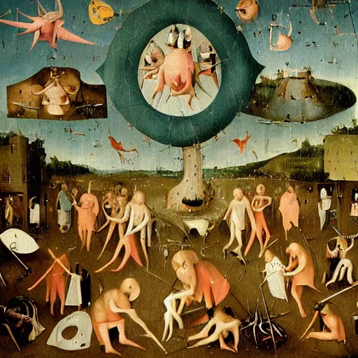 Image similar to florida man does it for the vine, an award winning detailed painting by hieronymus bosch