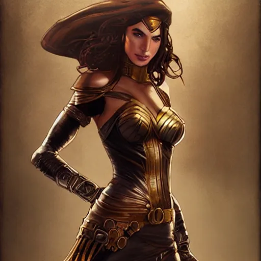 Prompt: highly detailed steampunk gal gadot standing, artgerm, greg rutkowski, magali villeneuve