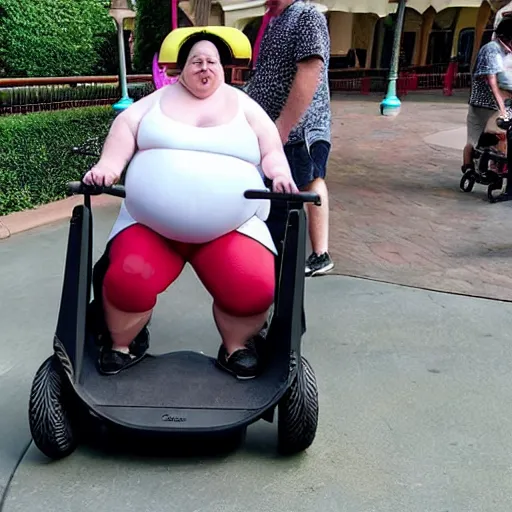 Image similar to morbidly obese rat riding a mobility scooter at disneyworld, photo