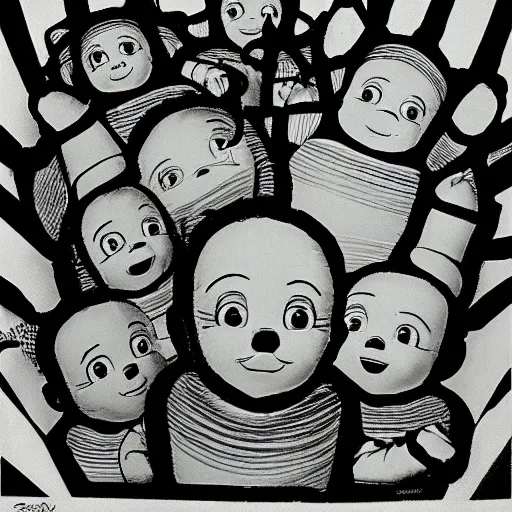 Image similar to teletubbies by luigi serafini