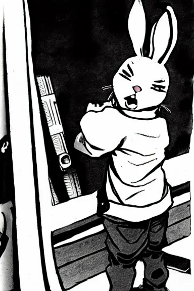 Prompt: attractive little boy wearing an bunny suit, manga style art