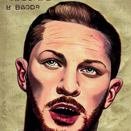 Image similar to “Tom Hardy portrait, color vintage magazine illustration 1950”