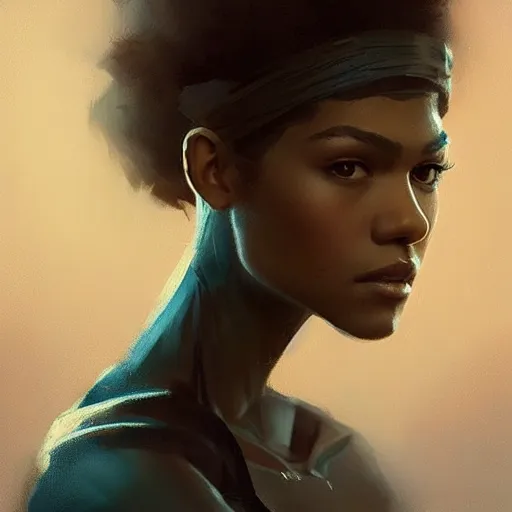 Image similar to “ portrait of zendaya by greg rutkowski, young, attractive, highly detailed portrait, scifi, digital painting, artstation, concept art, smooth, sharp foccus ilustration, artstation hq ”