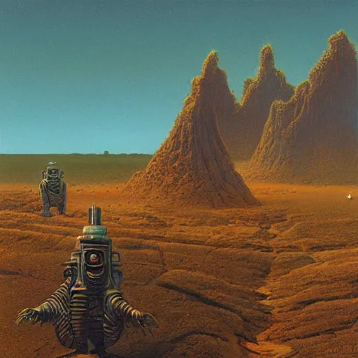 Image similar to finely detailed photorealistic exotic alien landscape by John Schoenherr and Jim Burns