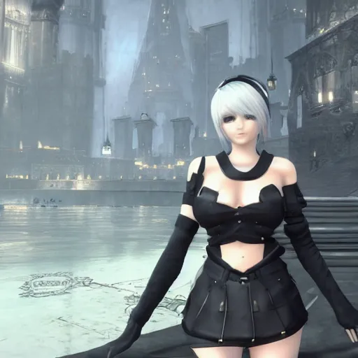 Image similar to final fantasy xiv y'shtola in nier automata 2b's outfit