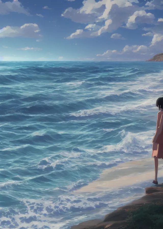 Image similar to sea shore, makoto shinkai