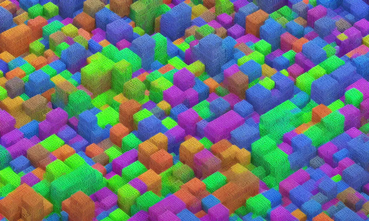 Prompt: fractal voxels full color 3 d single point perspective low viewpoint 4 k high octane render