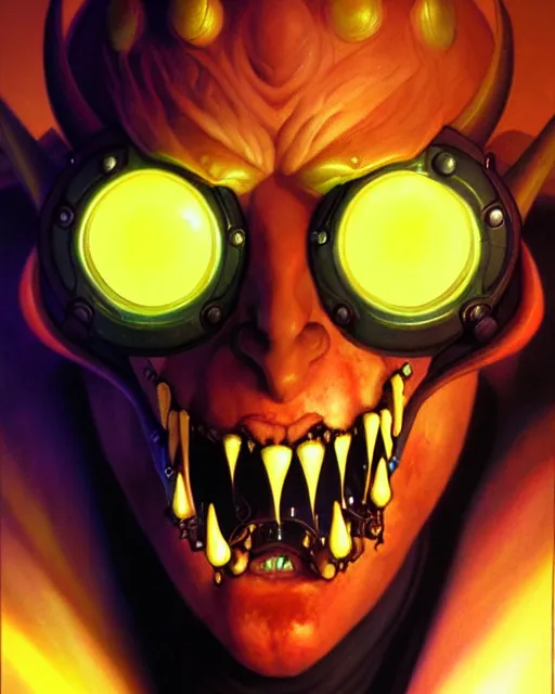 Image similar to junkrat from overwatch, character portrait, portrait, close up, fantasy art, sci - fi art, radiant light, caustics, by boris vallejo