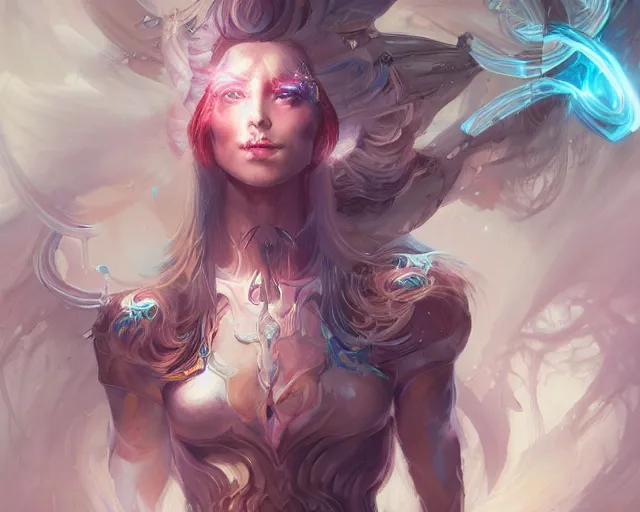 Image similar to portrait of a beautiful cybernetic emanation from angelarium, by pete mohrbacher and artgerm and wlop, digital art, highly detailed, intricate, fantasy, mystical, Trending on Artstation HQ, deviantart, unreal engine, 4K UHD image