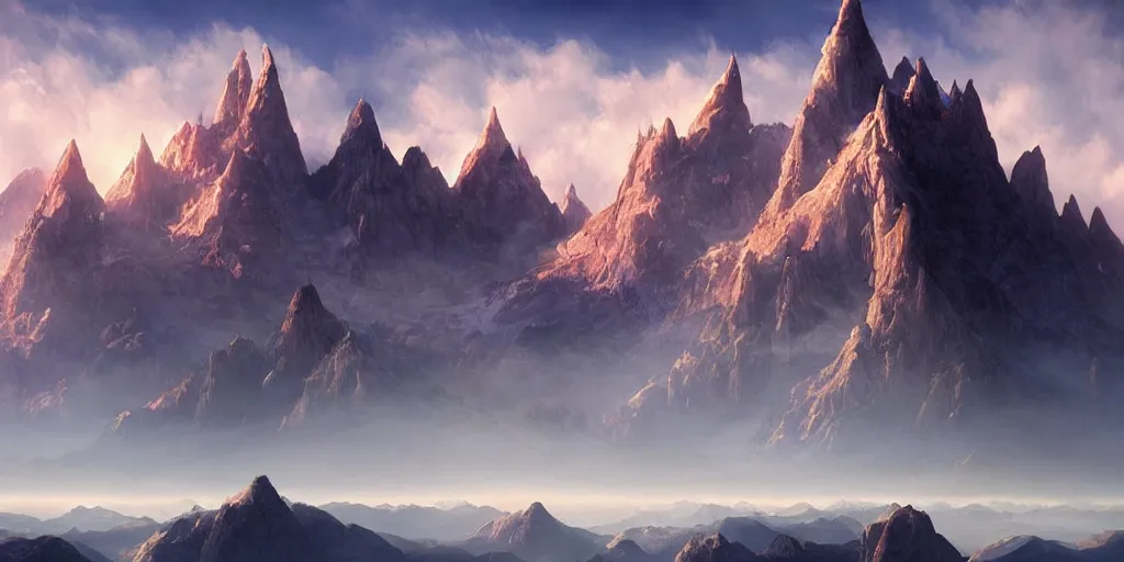 Image similar to beautiful matte painting of a fantasy mountains