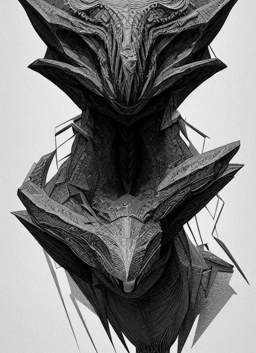 Image similar to anthropomorphic complex quadrilateral head in edgy darkiron archaeopteryx, intricate, elegant, highly detailed animal monster, digital painting, artstation, concept art, smooth, sharp focus, illustration, art by artgerm, dwayne barlowe, trending on artstation and greg rutkowski and alphonse mucha, 8 k