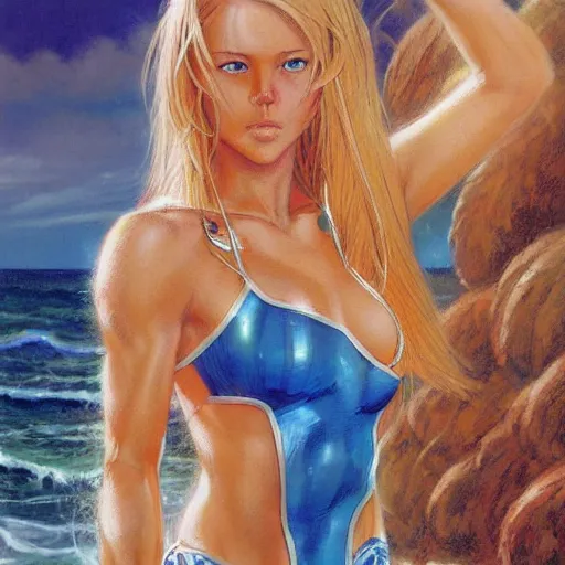 Prompt: blonde Hawaiian surfer girl by Greg Staples, artstation