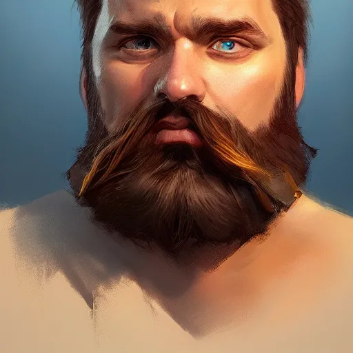 Prompt: a man with a beard is staring at the camera, a character portrait by Mandy Jurgens, cgsociety contest winner, shock art, artstation hq, speedpainting, official art