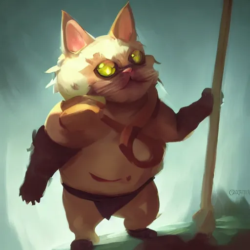 Prompt: cat as gragas from league of legends by greg rutkowski