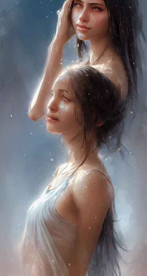 Image similar to The most beautiful arabian girl in the world crying water, portrait ,digital art,ultra realistic,ultra detailed, ultra wide Lens, art by greg rutkowski