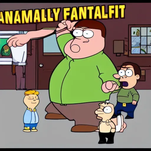 Prompt: joe swanson family guy wiki point gun at flowey undertale standoff