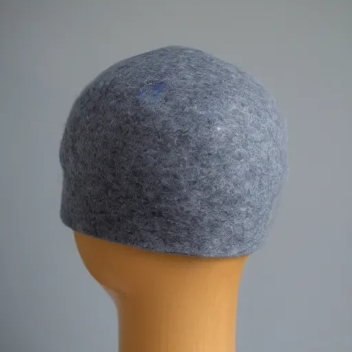 Prompt: a grey felt beanie with a zig-zag brim, like a crown