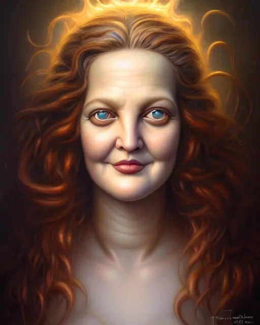 Image similar to detailed portrait of drew barrymore marshmallow!! chocolate!! biscuit! by tomasz alen kopera and peter mohrbacher and johanna martine! and margaret keane! coherent luminescent