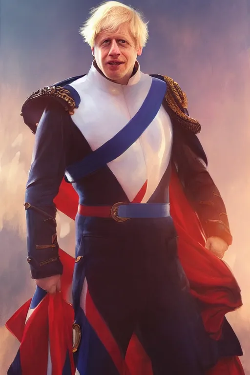 Image similar to Boris Johnson as Captain Great Britain, portrait, highly detailed, digital painting, artstation, concept art, smooth, sharp focus, soft volumetric lights, illustration, cinematic lighting, art by artgerm and greg rutkowski and alphonse mucha