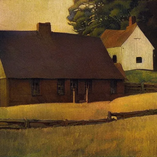 Image similar to a farmhouse by n c wyeth