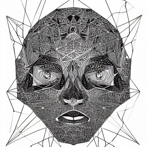 Image similar to Geometrically surreal, extremely high detail, photorealistic, intricate line drawings, dotart, album art in the style of James Jean