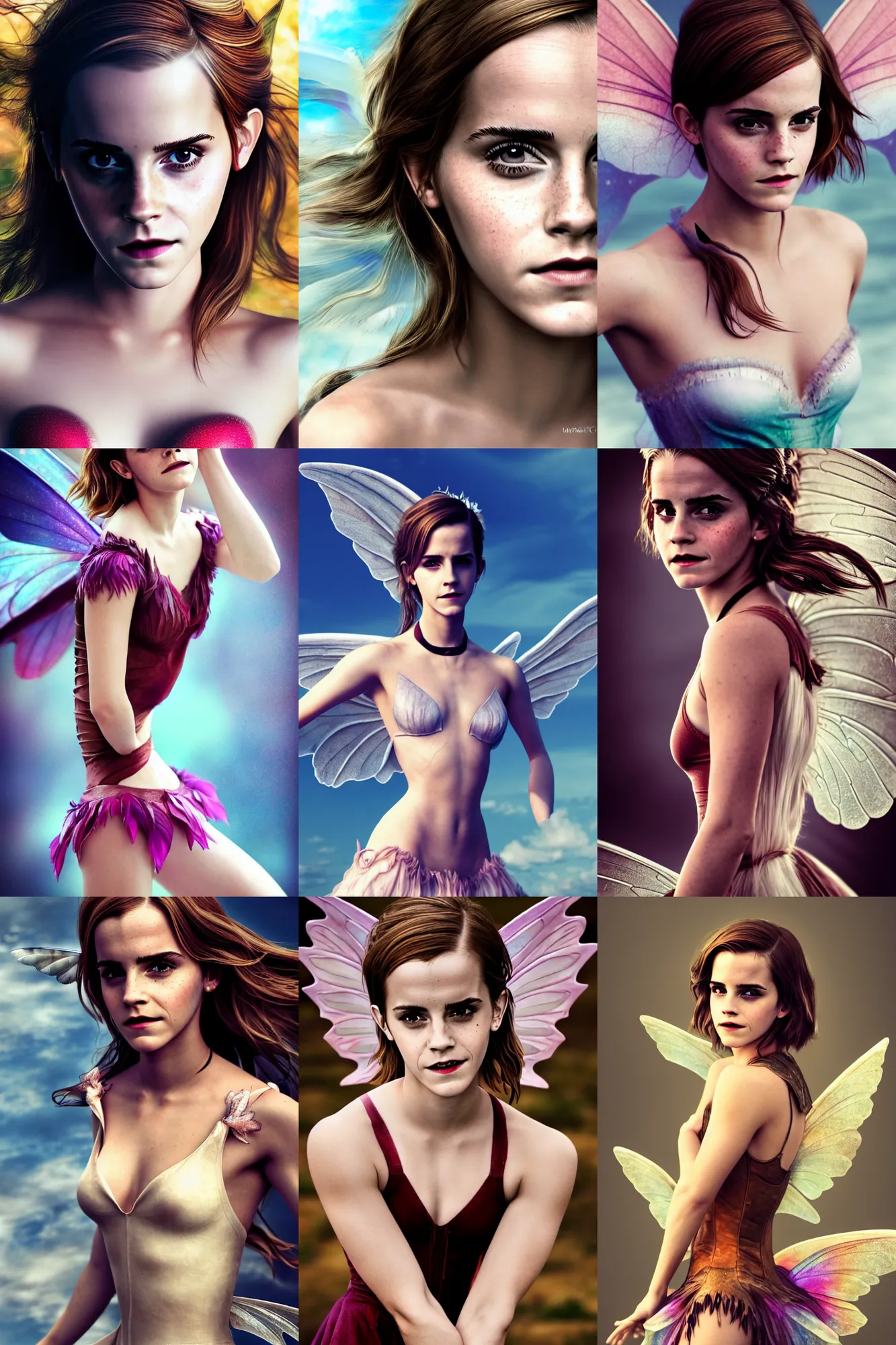 Prompt: emma watson as hot flying fairy, full!! body! shot, perspective, colored, perfect eyes!!, by charlotte grimm, natural light, sharp focus, detailed face, canon eos c 3 0 0, ƒ 1. 8, 3 5 mm, 8 k, smooth, 3 d artstation