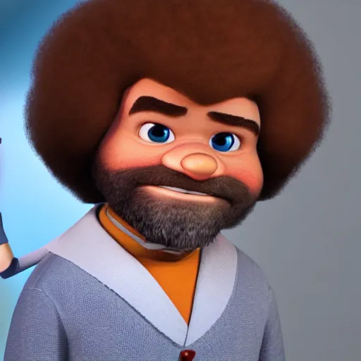 Image similar to bob ross as a pixar disney character from up ( 2 0 0 9 ), unreal engine, octane render, 3 d render, photorealistic