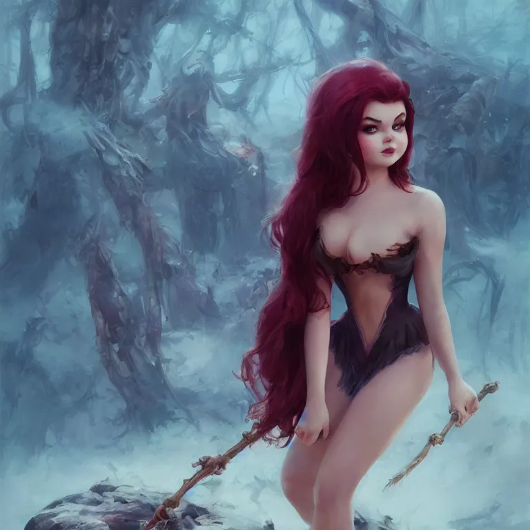 Prompt: Ariel Winter as a witch on vacation by Ruan Jia and Mandy Jurgens and Artgerm and william-adolphe bouguerea, highly detailed, trending on artstation, award winning,