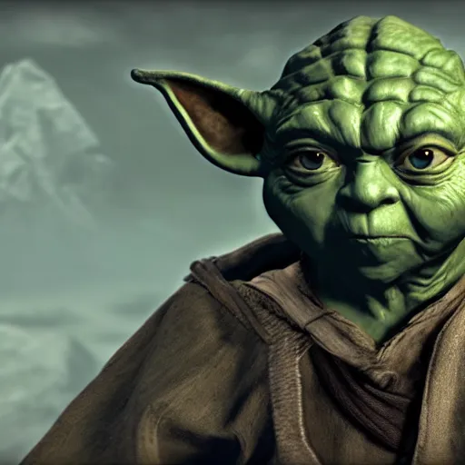 Image similar to Jedi Master Yoda in Skyrim, 4k HDR