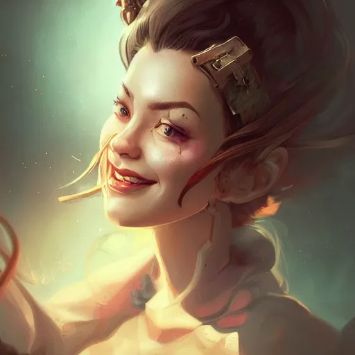 Image similar to an insanely detailed portrait of a smiling beautiful woman looking at you on the couch, in the style of peter mohrbacher, artgerm, dramatic lighting and composition, octane render, trending on artstation, concept art 8 k