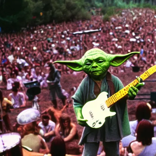 Image similar to yoda performing at woodstock